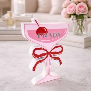 PRADA WOODEN PINK COCKTAIL CHERRY PRADA BOW WOOD DECOR